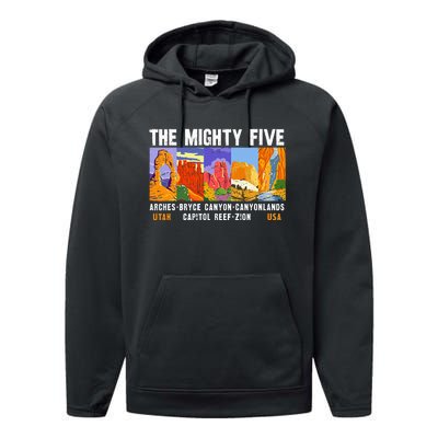 Mighty Five Utah National Parks Distressed Vintage Performance Fleece Hoodie