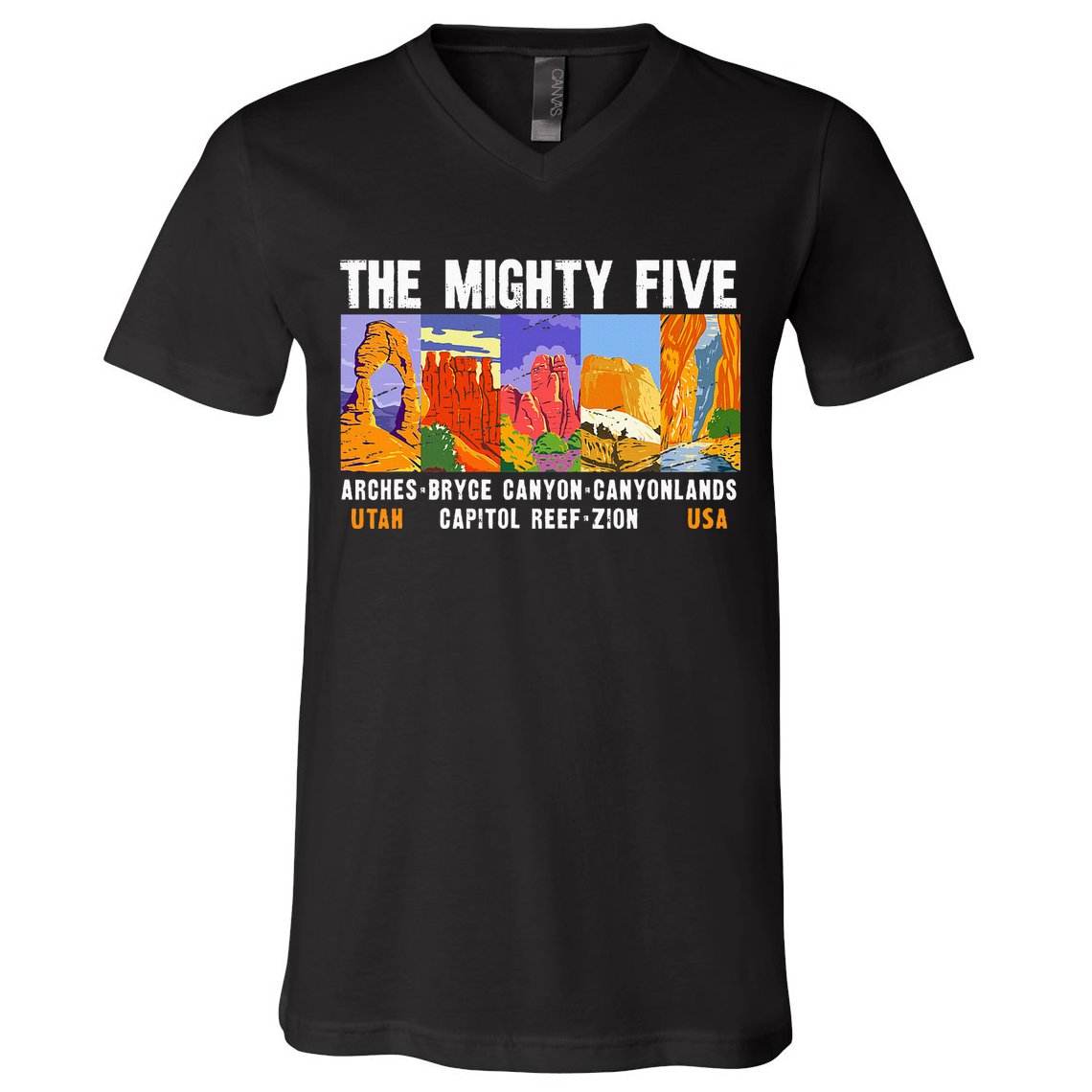 Mighty Five Utah National Parks Distressed Vintage V-Neck T-Shirt