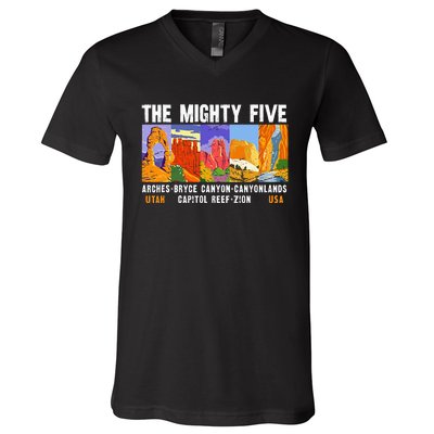 Mighty Five Utah National Parks Distressed Vintage V-Neck T-Shirt