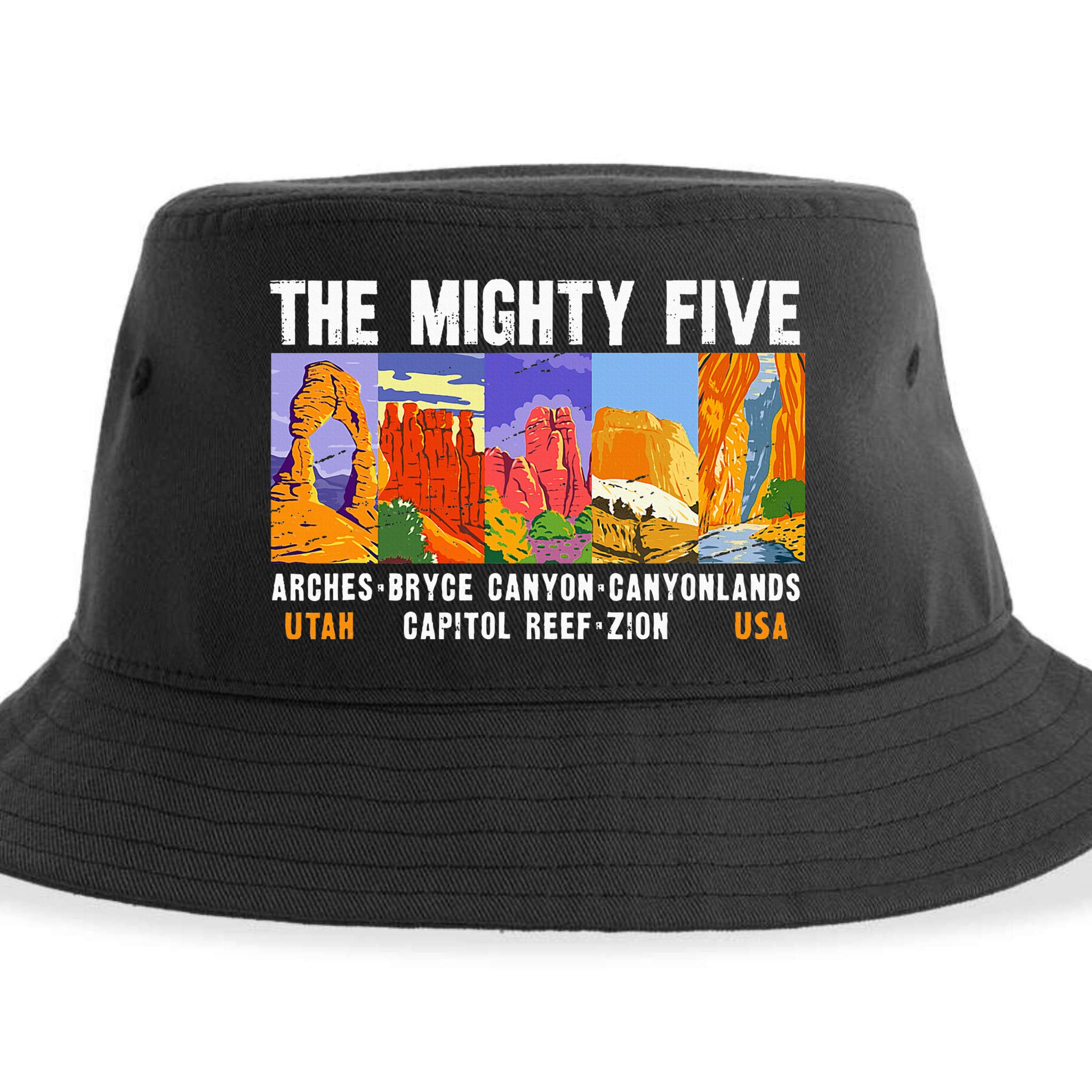 Mighty Five Utah National Parks Distressed Vintage Sustainable Bucket Hat