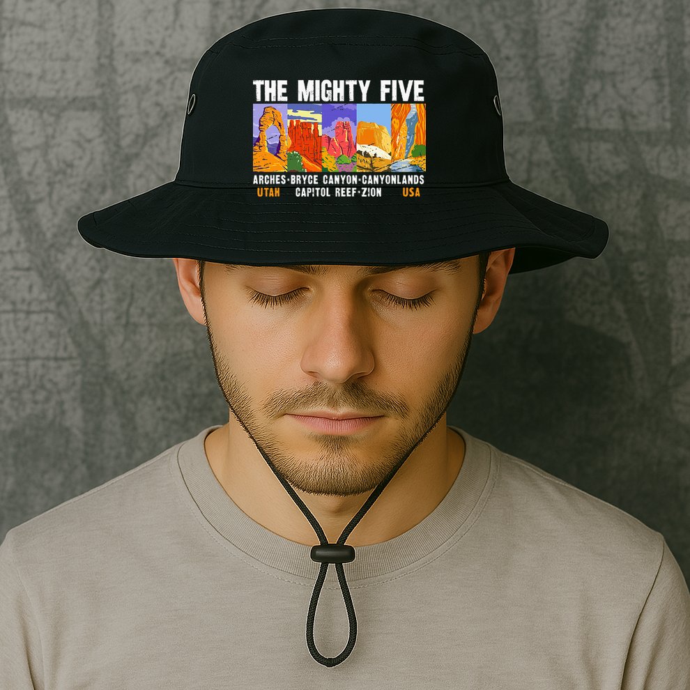 Mighty Five Utah National Parks Distressed Vintage Bucket Hat