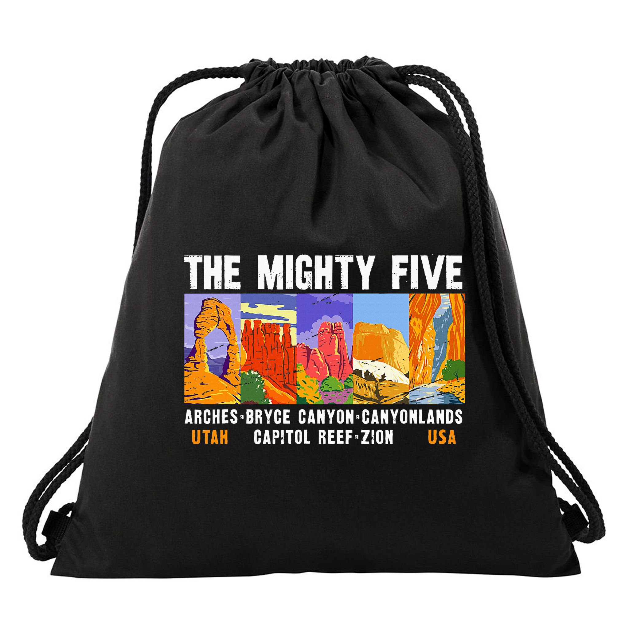 Mighty Five Utah National Parks Distressed Vintage Drawstring Bag