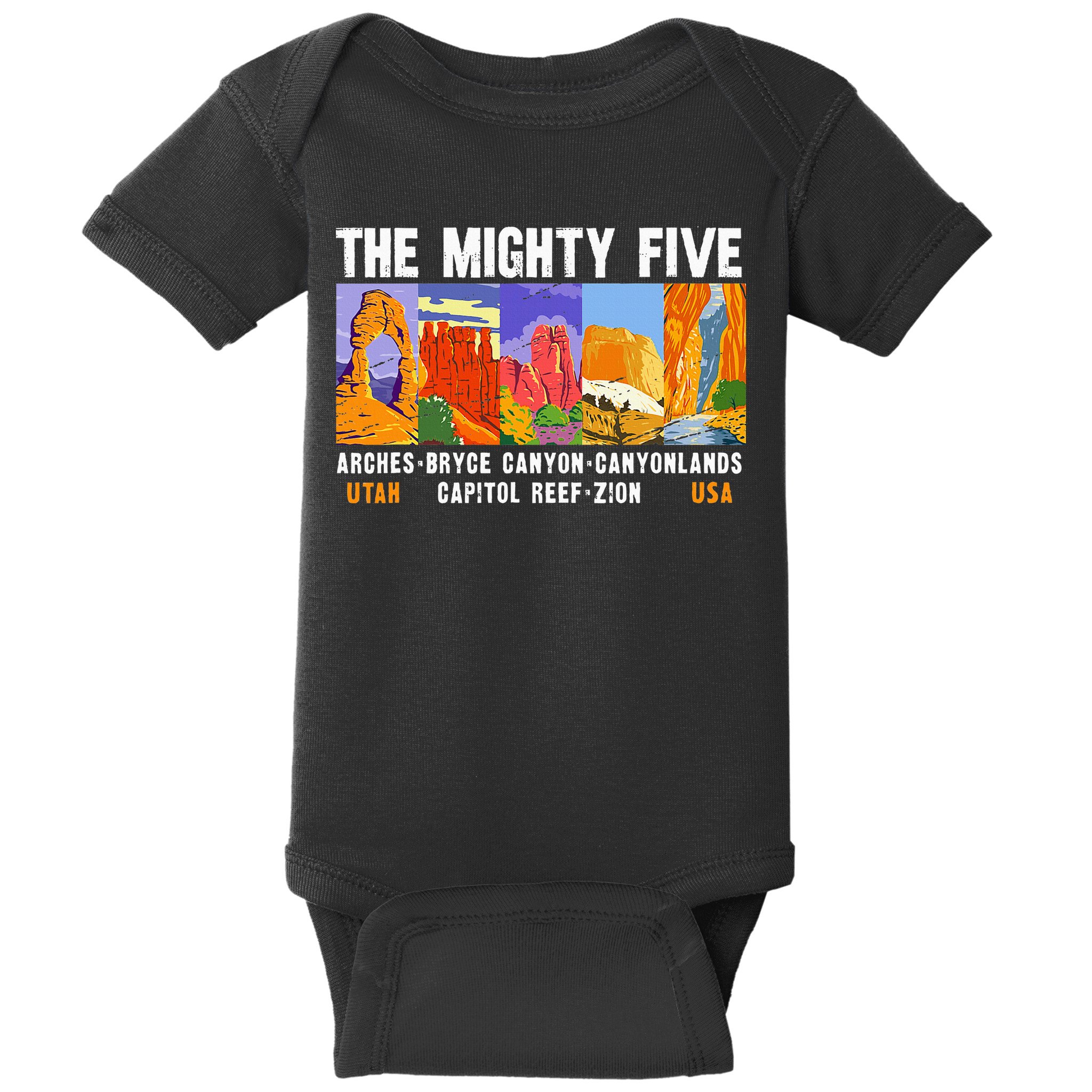 Mighty Five Utah National Parks Distressed Vintage Baby Bodysuit