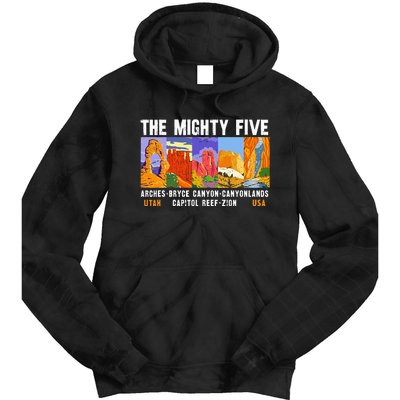 Mighty Five Utah National Parks Distressed Vintage Tie Dye Hoodie