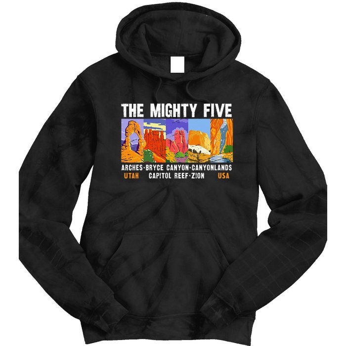 Mighty Five Utah National Parks Distressed Vintage Tie Dye Hoodie