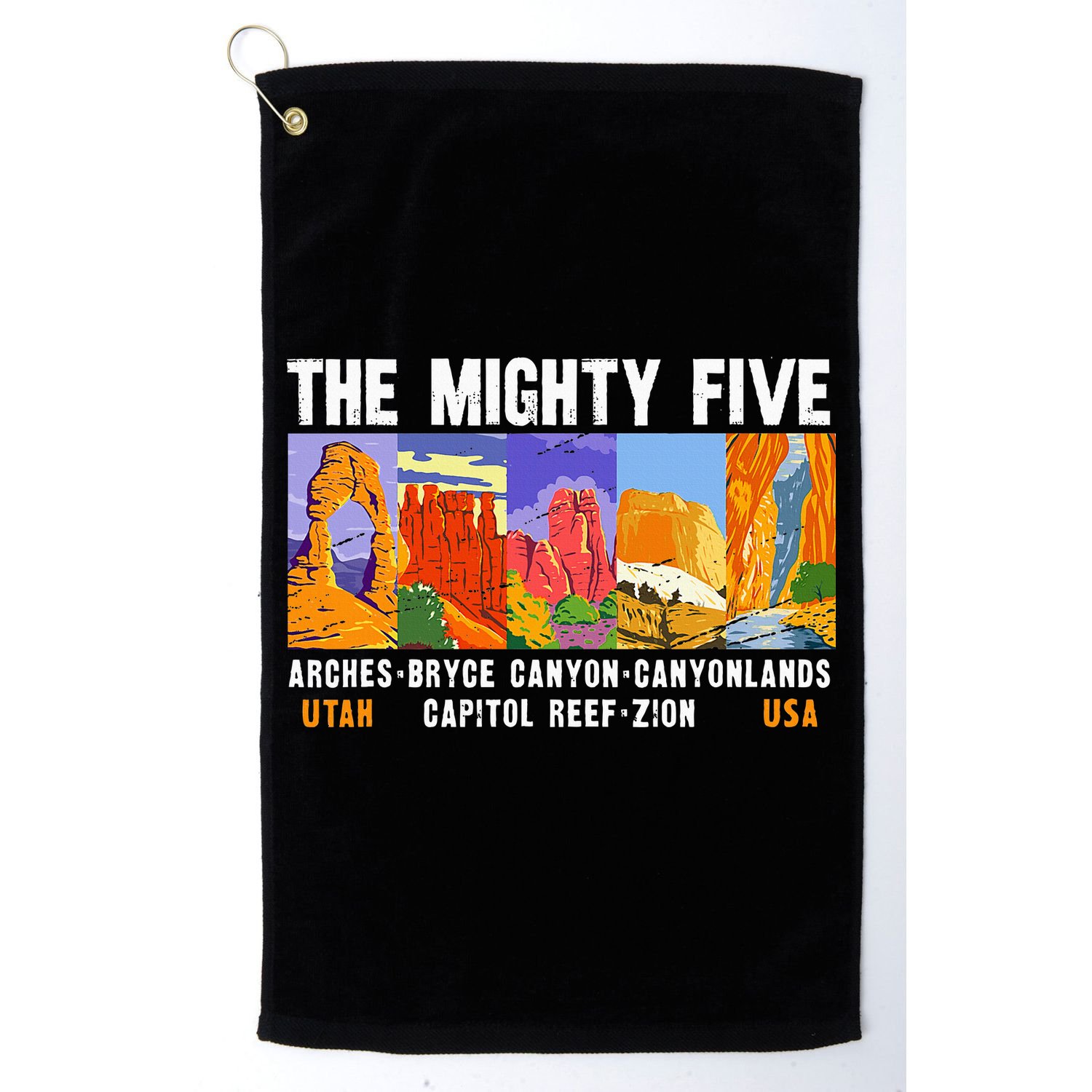 Mighty Five Utah National Parks Distressed Vintage Golf Towel