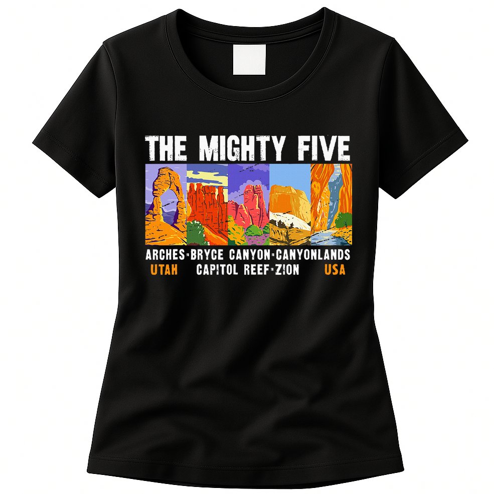 Mighty Five Utah National Parks Distressed Vintage Womens T-Shirt