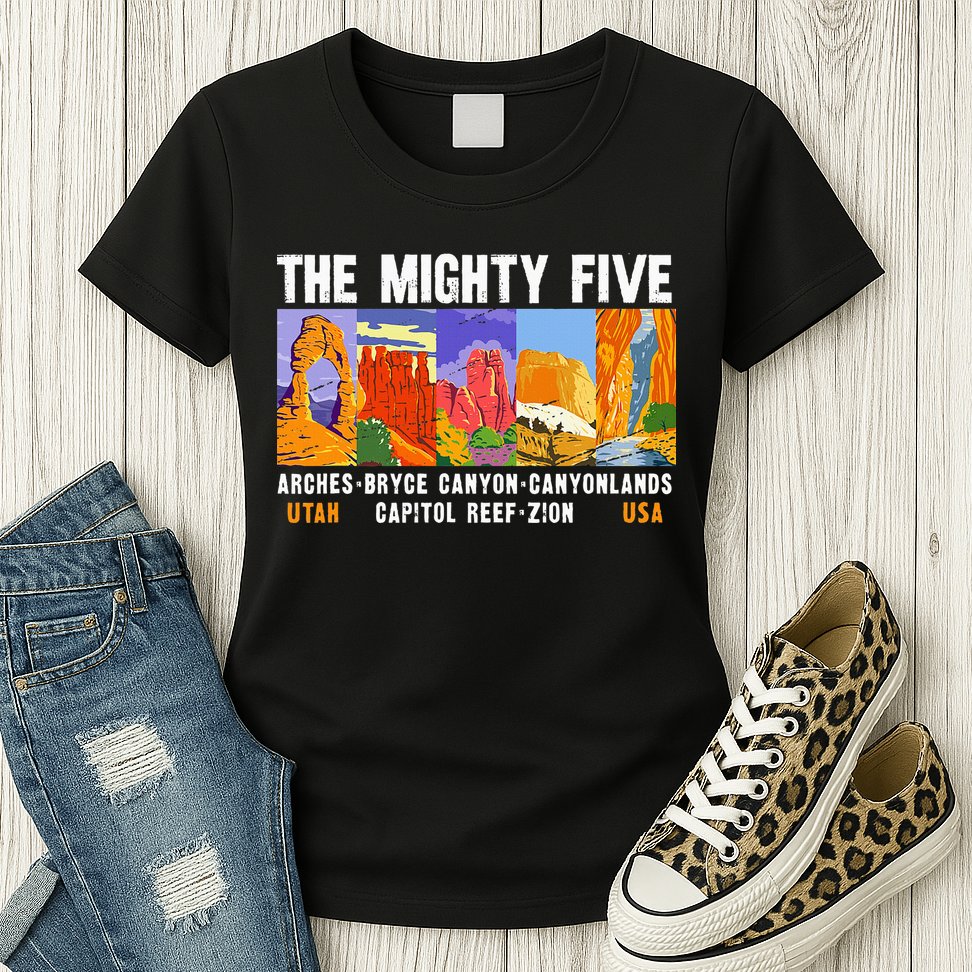 Mighty Five Utah National Parks Distressed Vintage Womens T-Shirt