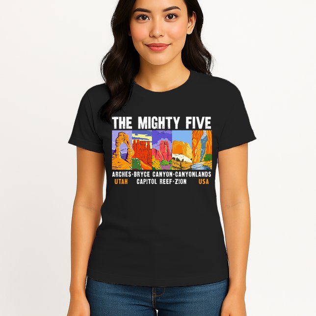 Mighty Five Utah National Parks Distressed Vintage Womens T-Shirt