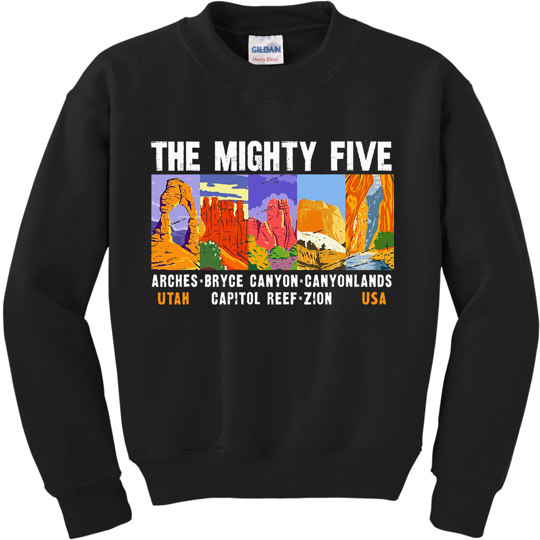 Mighty Five Utah National Parks Distressed Vintage Kids Sweatshirt