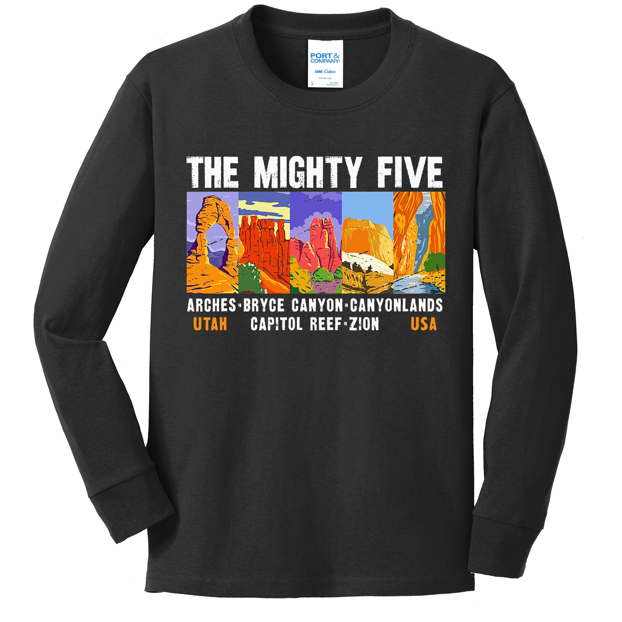 Mighty Five Utah National Parks Distressed Vintage Kids Long Sleeve Shirt