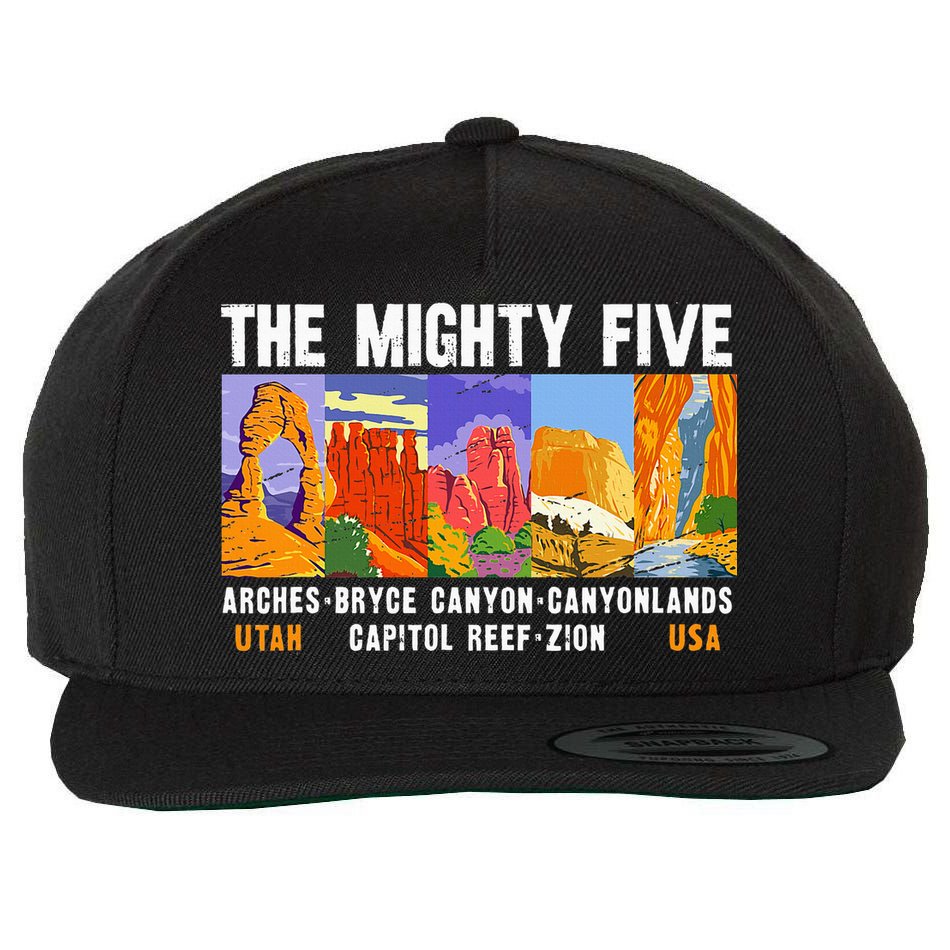 Mighty Five Utah National Parks Distressed Vintage Wool Snapback Cap