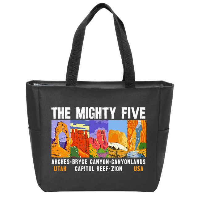 Mighty Five Utah National Parks Distressed Vintage Zip Tote Bag
