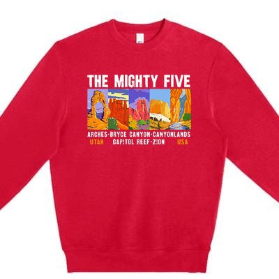 Mighty Five Utah National Parks Distressed Vintage Premium Crewneck Sweatshirt