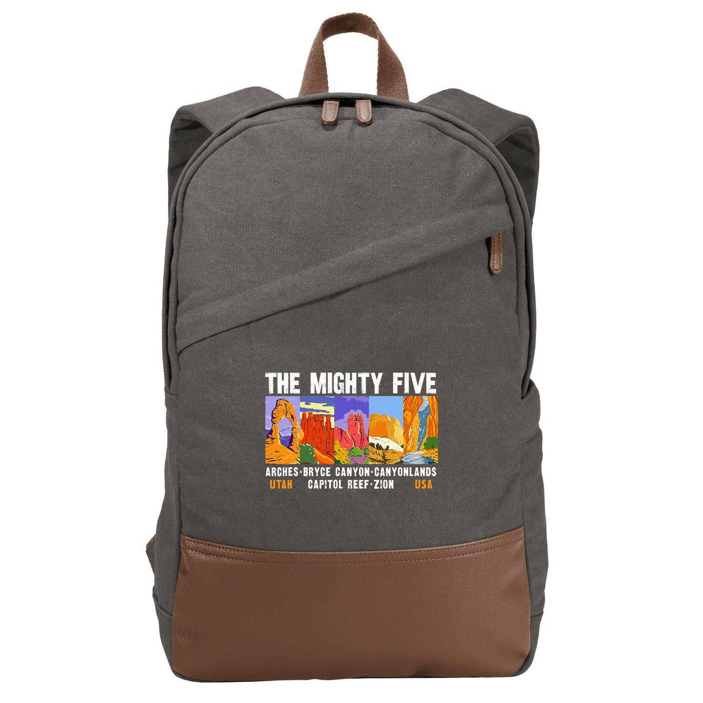 Mighty Five Utah National Parks Distressed Vintage Cotton Canvas Backpack