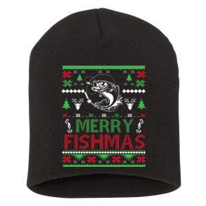 Merry Fishmas Ugly Christmas Apparel Bass Fish Gift Short Acrylic Beanie