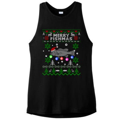 Merry Fishmas Ugly Christmas Fishing Funny Gift Large Mouth Bass Gift Ladies PosiCharge Tri-Blend Wicking Tank