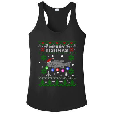 Merry Fishmas Ugly Christmas Fishing Funny Gift Large Mouth Bass Gift Ladies PosiCharge Competitor Racerback Tank