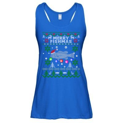 Merry Fishmas Ugly Christmas Fishing Funny Gift Large Mouth Bass Gift Ladies Essential Flowy Tank