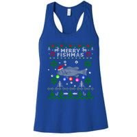 Merry Fishmas Ugly Christmas Fishing Funny Gift Large Mouth Bass Gift Women's Racerback Tank