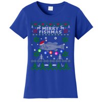 Merry Fishmas Ugly Christmas Fishing Funny Gift Large Mouth Bass Gift Women's T-Shirt