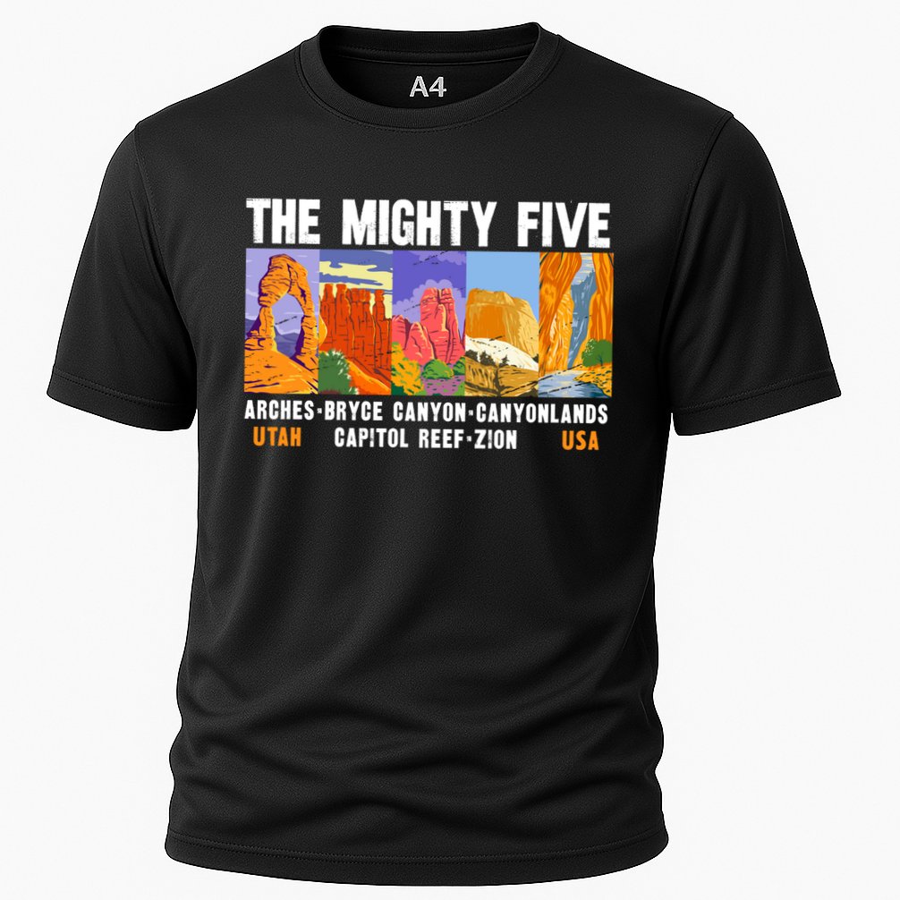 Mighty Five Utah National Parks Distressed Vintage Great Gift Cooling Performance Crew T-Shirt