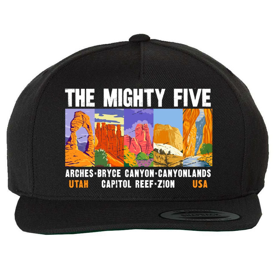Mighty Five Utah National Parks Distressed Vintage Great Gift Wool Snapback Cap
