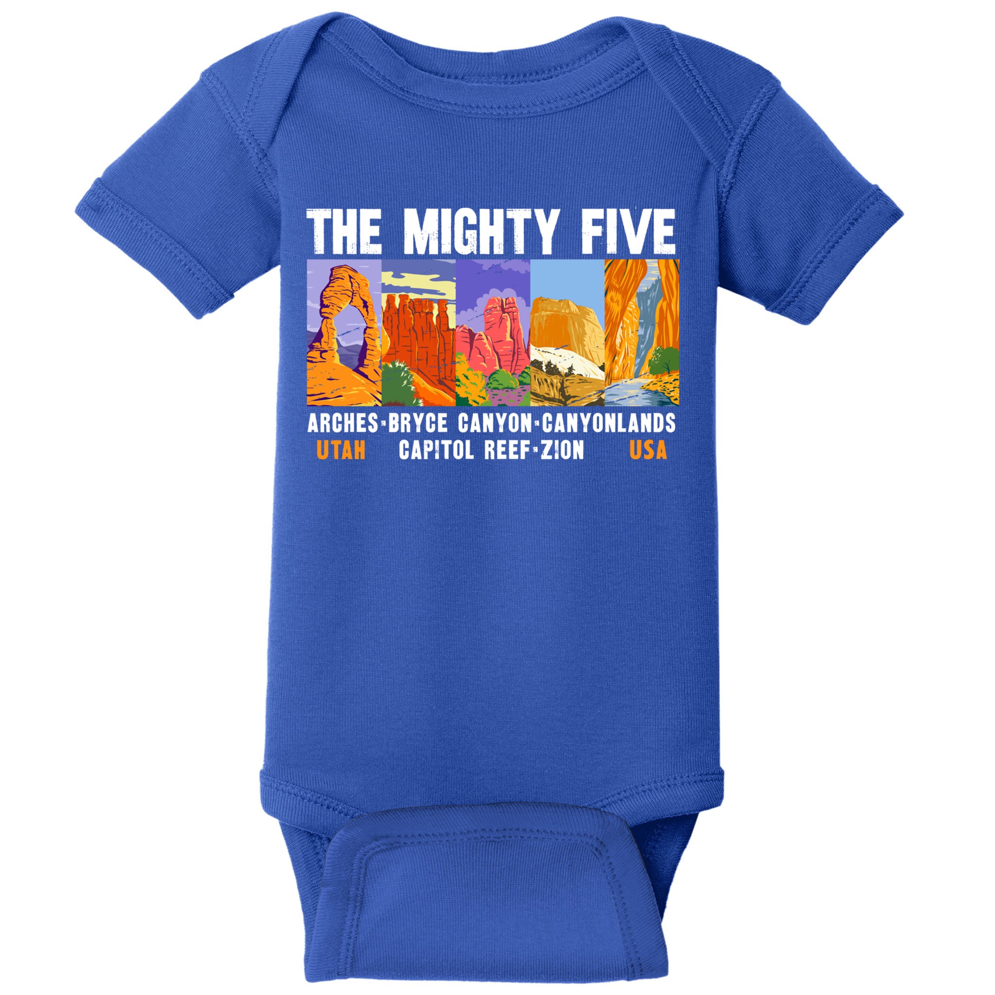 Mighty Five Utah National Parks Distressed Vintage Great Gift Baby Bodysuit