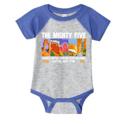 Mighty Five Utah National Parks Distressed Vintage Great Gift Infant Baby Jersey Bodysuit