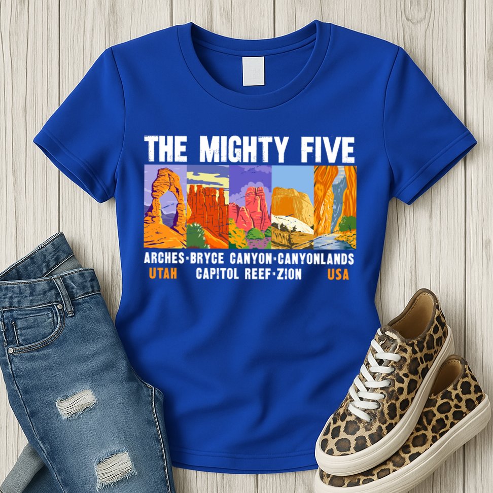 Mighty Five Utah National Parks Distressed Vintage Great Gift Womens T-Shirt