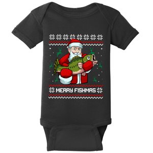 Merry Fishmas Ugly Christmas Pajama Santa Bass Fishing Xmas Baby Bodysuit