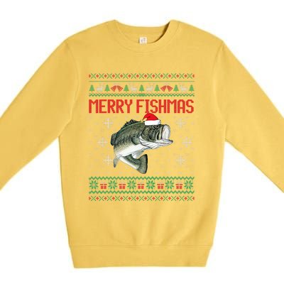 Merry Fishmas Ugly Christmas Sweater Angler Fishing Premium Crewneck Sweatshirt