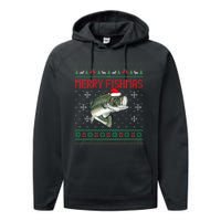 Merry Fishmas Ugly Christmas Sweater Angler Fishing Performance Fleece Hoodie