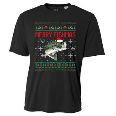 Merry Fishmas Ugly Christmas Sweater Angler Fishing Cooling Performance Crew T-Shirt