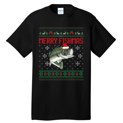 Merry Fishmas Ugly Christmas Sweater Angler Fishing Tall T-Shirt