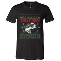 Merry Fishmas Ugly Christmas Sweater Angler Fishing V-Neck T-Shirt