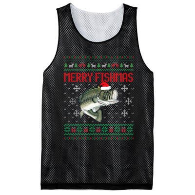 Merry Fishmas Ugly Christmas Sweater Angler Fishing Mesh Reversible Basketball Jersey Tank