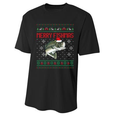 Merry Fishmas Ugly Christmas Sweater Angler Fishing Performance Sprint T-Shirt