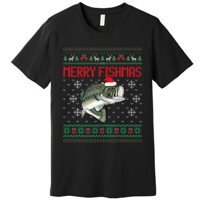 Merry Fishmas Ugly Christmas Sweater Angler Fishing Premium T-Shirt