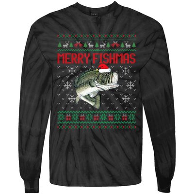 Merry Fishmas Ugly Christmas Sweater Angler Fishing Tie-Dye Long Sleeve Shirt