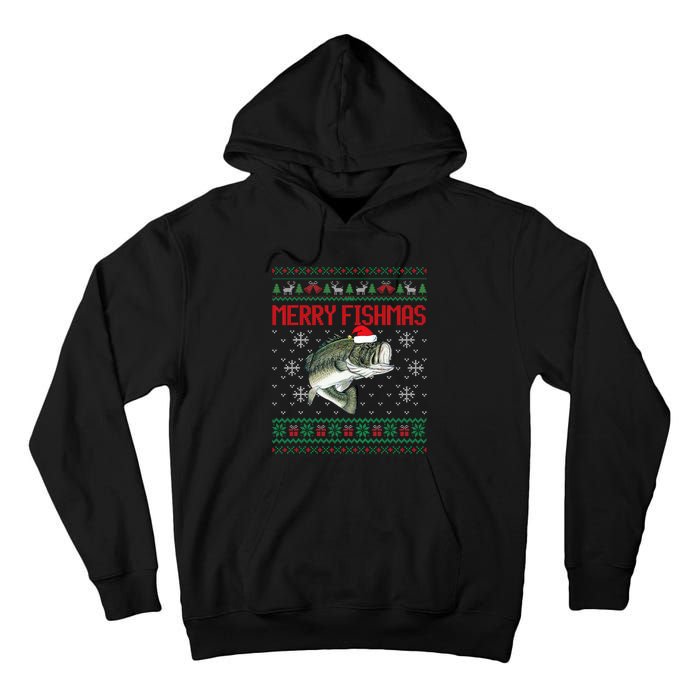 Merry Fishmas Ugly Christmas Sweater Angler Fishing Tall Hoodie