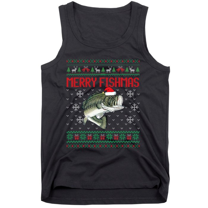 Merry Fishmas Ugly Christmas Sweater Angler Fishing Tank Top