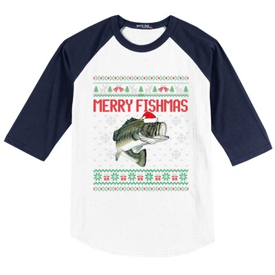 Merry Fishmas Ugly Christmas Sweater Angler Fishing Baseball Sleeve Shirt