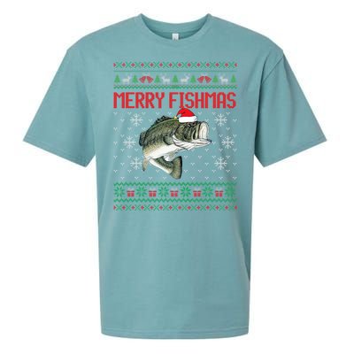 Merry Fishmas Ugly Christmas Sweater Angler Fishing Sueded Cloud Jersey T-Shirt