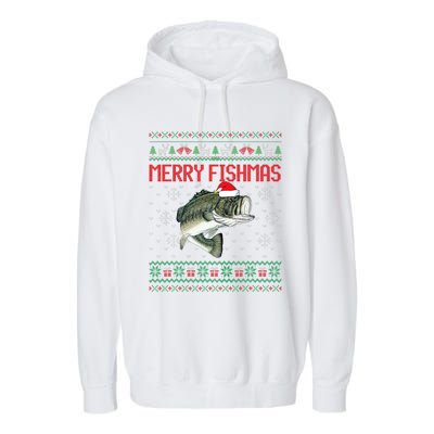 Merry Fishmas Ugly Christmas Sweater Angler Fishing Garment-Dyed Fleece Hoodie