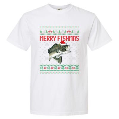 Merry Fishmas Ugly Christmas Sweater Angler Fishing Garment-Dyed Heavyweight T-Shirt