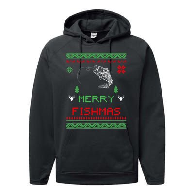 Merry Fishmas Ugly Fishing Christmas Performance Fleece Hoodie