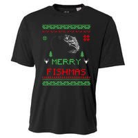 Merry Fishmas Ugly Fishing Christmas Cooling Performance Crew T-Shirt