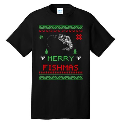 Merry Fishmas Ugly Fishing Christmas Tall T-Shirt