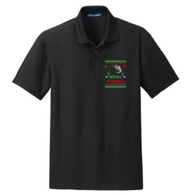 Merry Fishmas Ugly Fishing Christmas Dry Zone Grid Polo